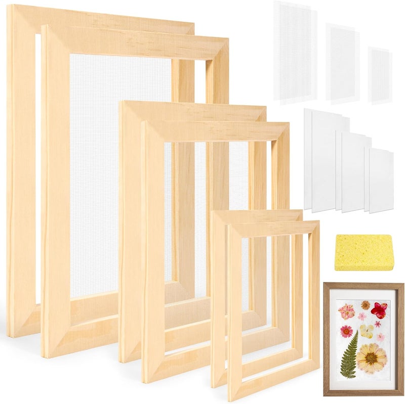 Caydo 3 Pieces Paper Making Frame Kit, Papermaking Mould and Deckle with Mesh, Absorbent Paper and Sponge for Kids Adults Supplies A5 A6 A7 (7.5 x 9.8 Inches,5 x 7 Inches, 4.5 x 5.7 Inches) - Image 1